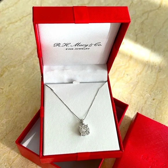 NWT Diamond Halo 18" Pendant Necklace (1/3 ct. t.w.) in 14k White Gold. $1200 - Picture 5 of 17